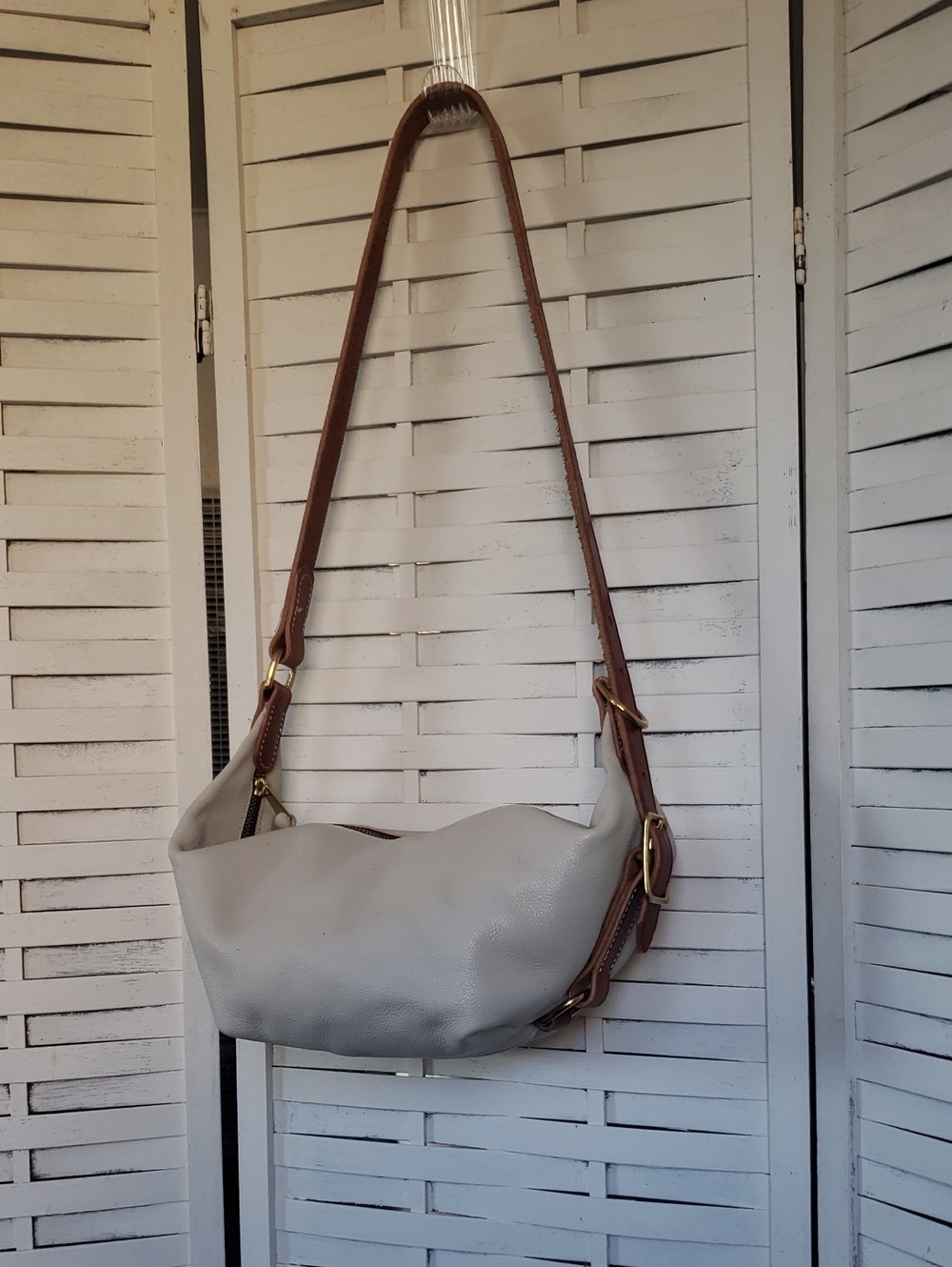 Classic Cream Shoulder Bag with Brown Strap